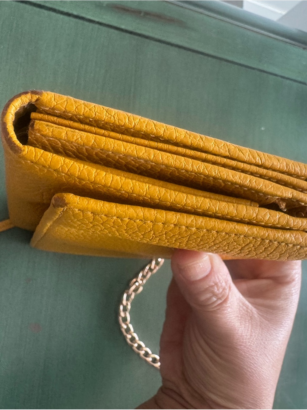 Gucci Yellow Pebbled Leather Chain Crossbody Wallet - Picture 12 of 12